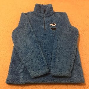 RARE COOKIE MONSTER SHERPA HALF-ZIP SWEATER 🍪💙